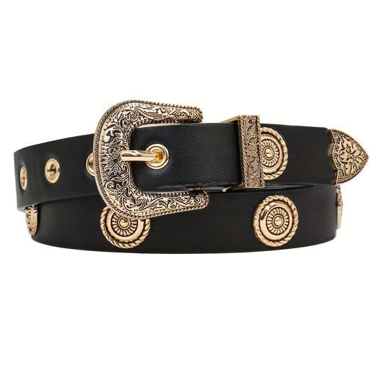 Women's Studded Faux Leather Belt - Western Punk Style for Dresses & Jeans