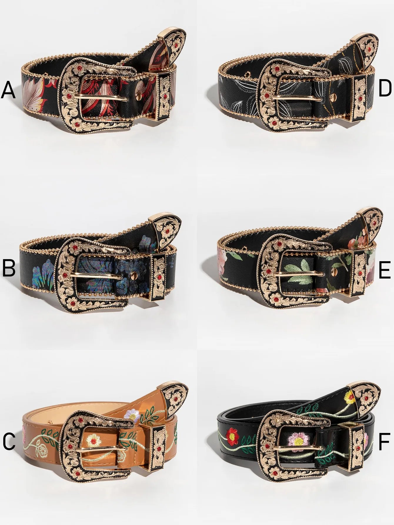 Women's Vintage Western Floral PU Leather Belt - Embossed & Embroidered