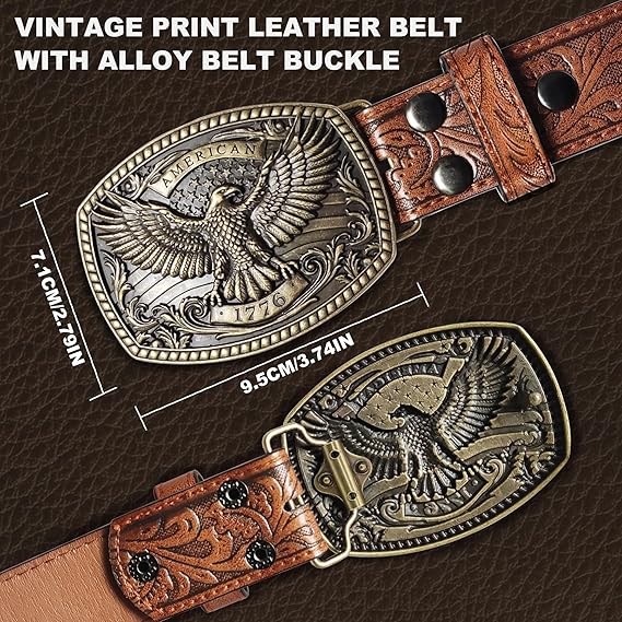 Western Belt with 3D Bald Eagle Buckle – Adjustable