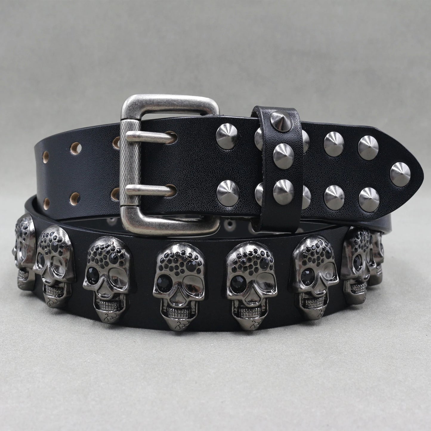 Unisex Genuine Western Leather Cross Rivet Punk Belt - Hip Hop Style