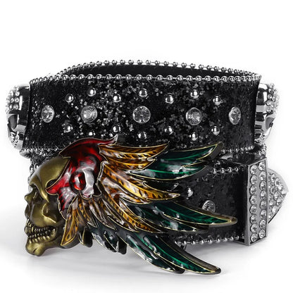Designer Rhinestone Studded Western Belt for Men & Women – PU Leather Bling