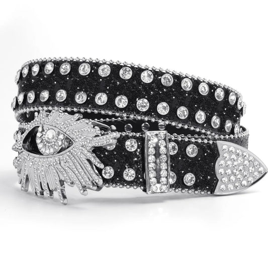 Sparkling Western Rhinestone Belt for Men & Women – Crystal Studded Cowboy Jeans