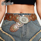 Women's Western Boho Wide Disc Belt - PU Leather Concho Cowgirl Waist Belt