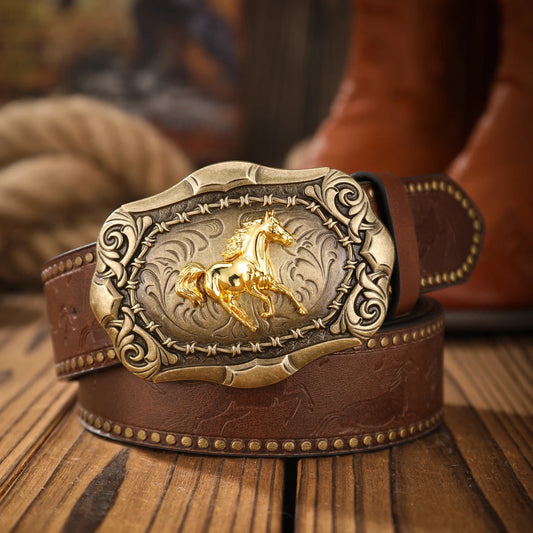 Unisex Vintage PU Leather Western Belt with Alloy Buckle