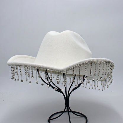 Warped Top Hat With Diamond Tassel Western Cowboy Hat