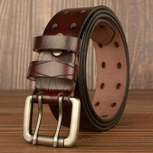 Men’s Cowhide Double Pin Buckle Leather Belt