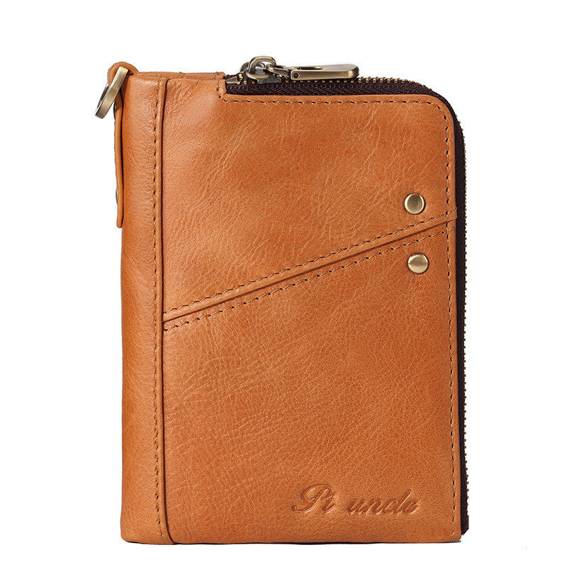 Men’s Genuine Leather Zipper Bifold Wallet – 12 Card Slots & Cash Pocket