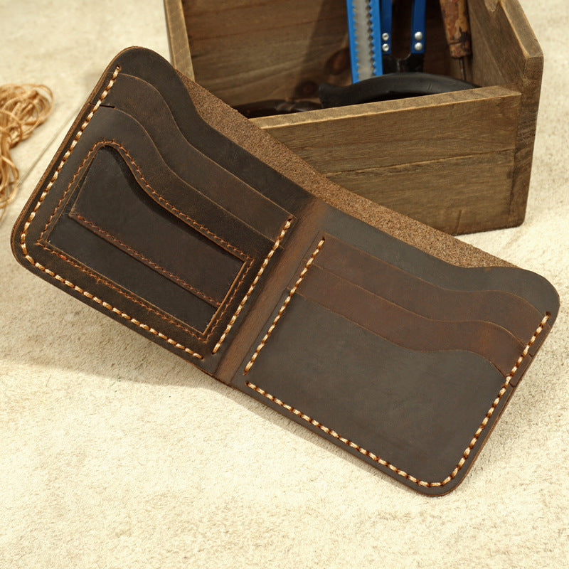 Men’s Handmade Genuine Leather Wallet – Retro Horizontal Square Design
