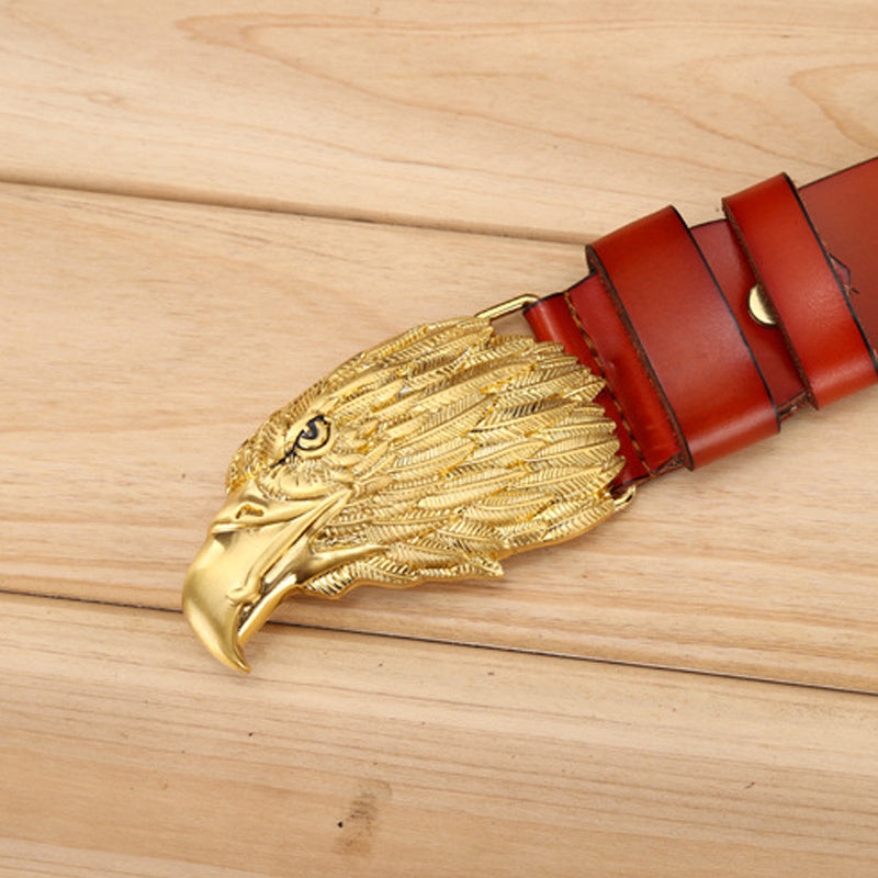 Western Men’s Leather Belt with Eagle Head Buckle