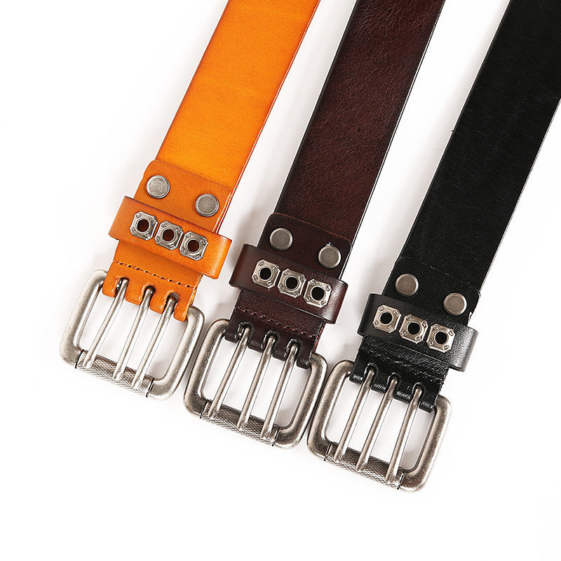 Men’s Hollow Rivet Leather Belt – Cowhide Pin Buckle