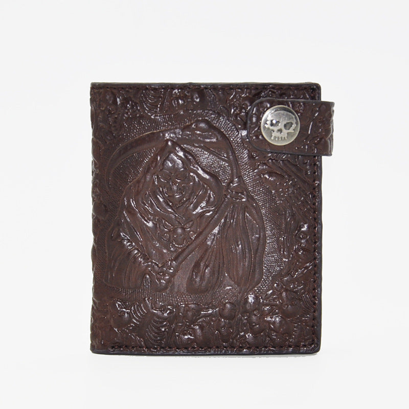 Retro Personality Men’s Wallet Demon – Skull Punk Rock Leather Chain Wallet, Anti-Theft Short Vertical Wallet