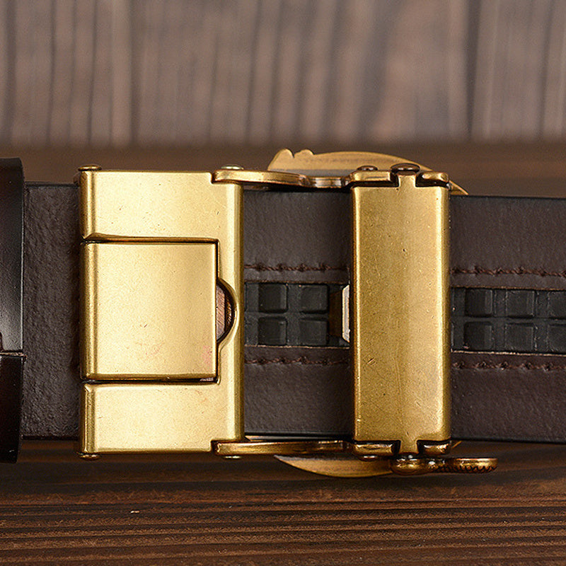 Western Leather Ratchet Belt - Dragon Buckle Precision Fit