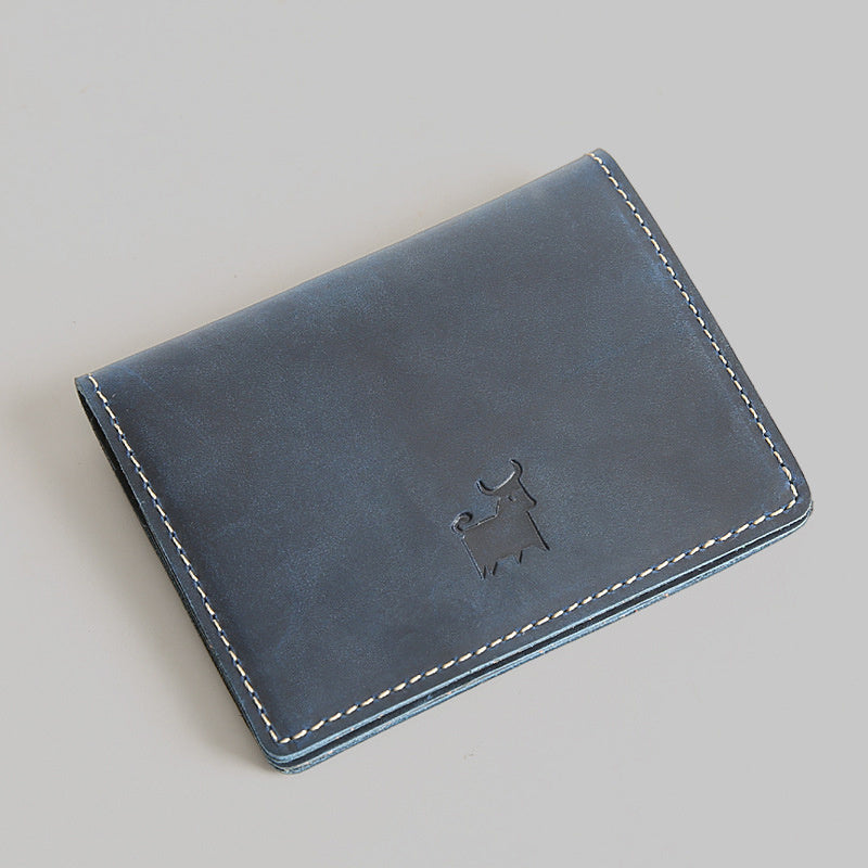 Men’s Genuine Cowhide Leather Card Holder Wallet – Mini Slim & Thin, No Zipper Closure