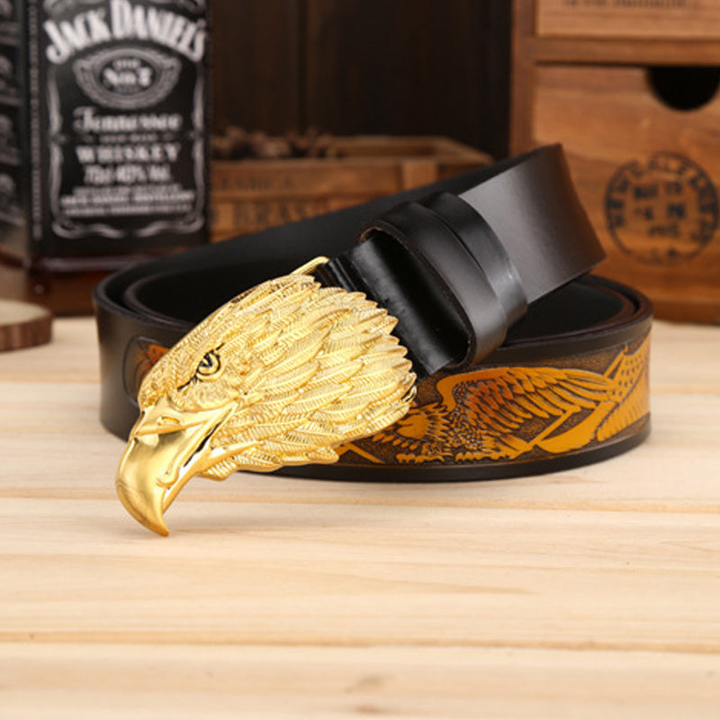 Western Men’s Leather Belt with Eagle Head Buckle
