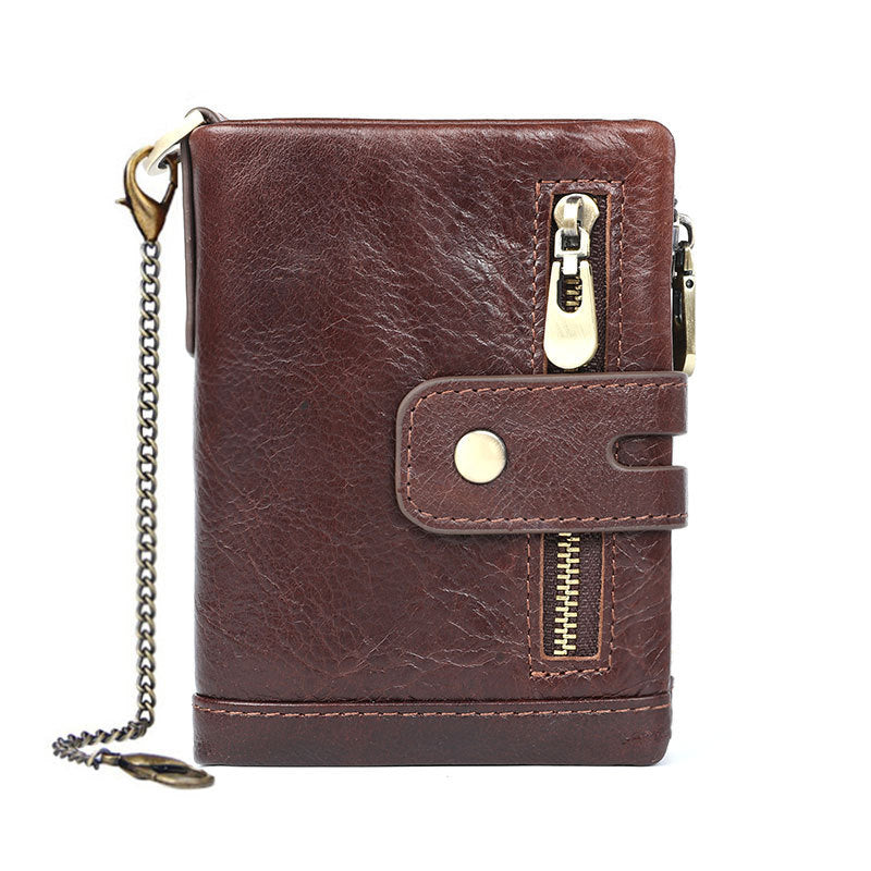 Luxurious Genuine Leather Wallet for Men – RFID Protection, Zipper Coin Pocket, Cowhide Bifold Design