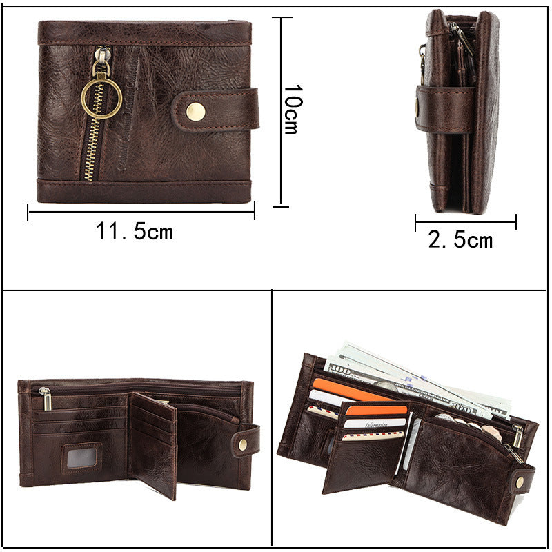 RFID Blocking Crazy Horse Leather Men’s Wallet with Vintage Style and Secure Compartments