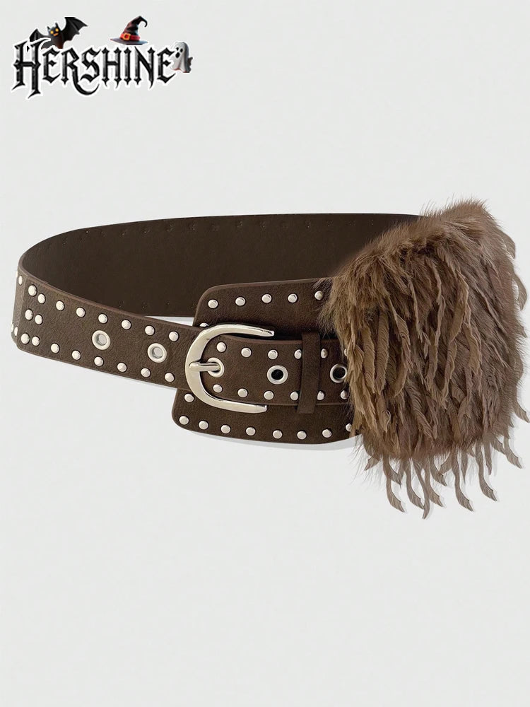 Women's Vintage Western Bohemian Rivet Eyelet PU Leather Belt