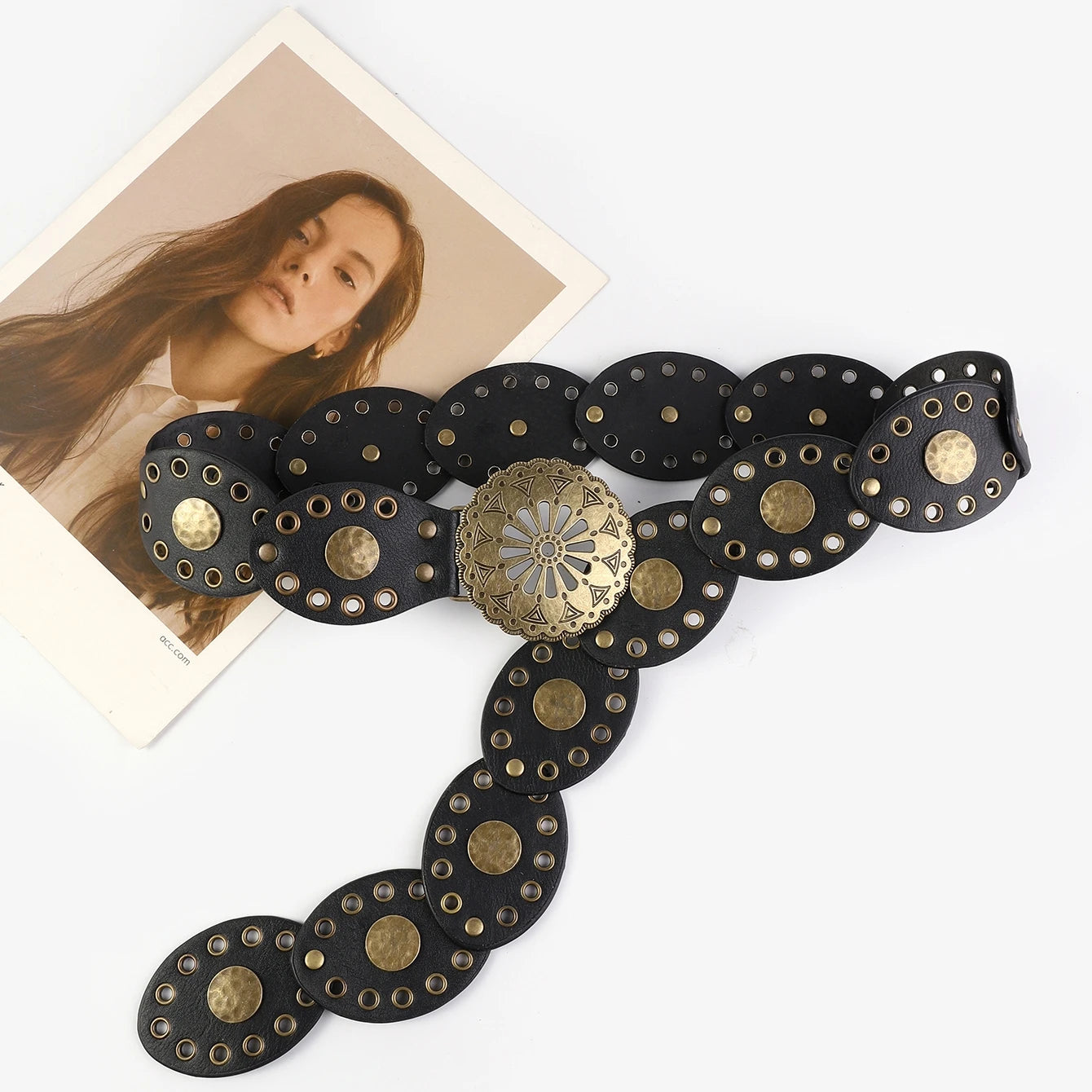 Women's Retro Western Wide Belt – Round Hollow Metal Buckle, PU Leather