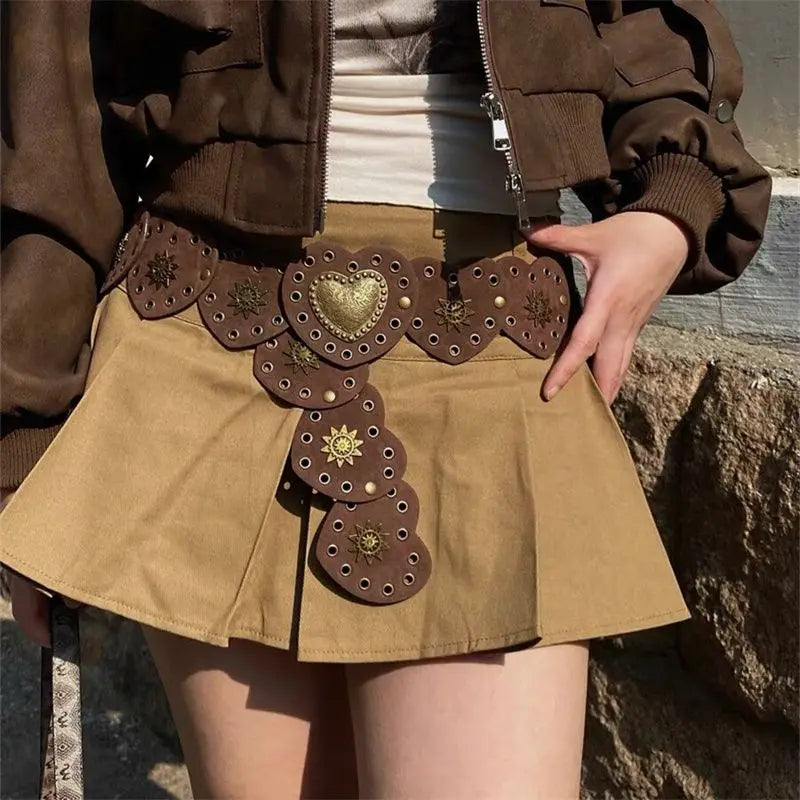 Women's Retro Western Faux Leather Heart Belt – Adjustable Waistband