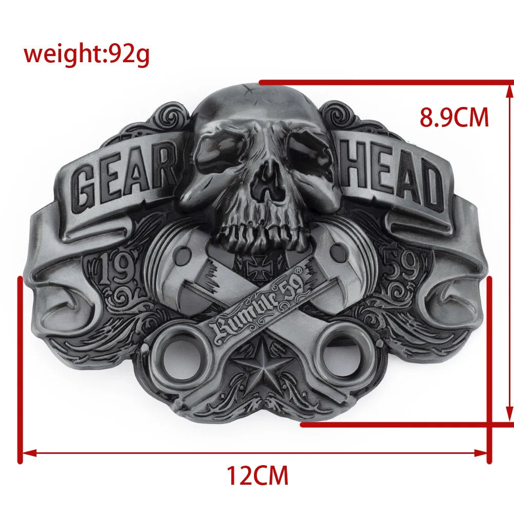 Western Skull Novelty Belt Buckle for Men & Women - Zinc Alloy Piston Design