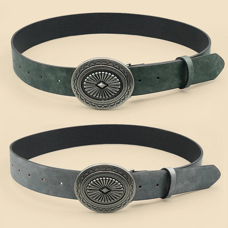 Vintage Western Style Carved PU Leather Casual Belt for Jeans & Pants