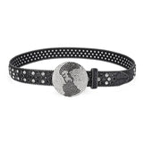 Unisex Western Rhinestone Belt – Dazzling Crystal Round Buckle | PU Leather