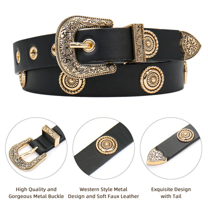 Women's Studded Faux Leather Belt - Western Punk Style for Dresses & Jeans