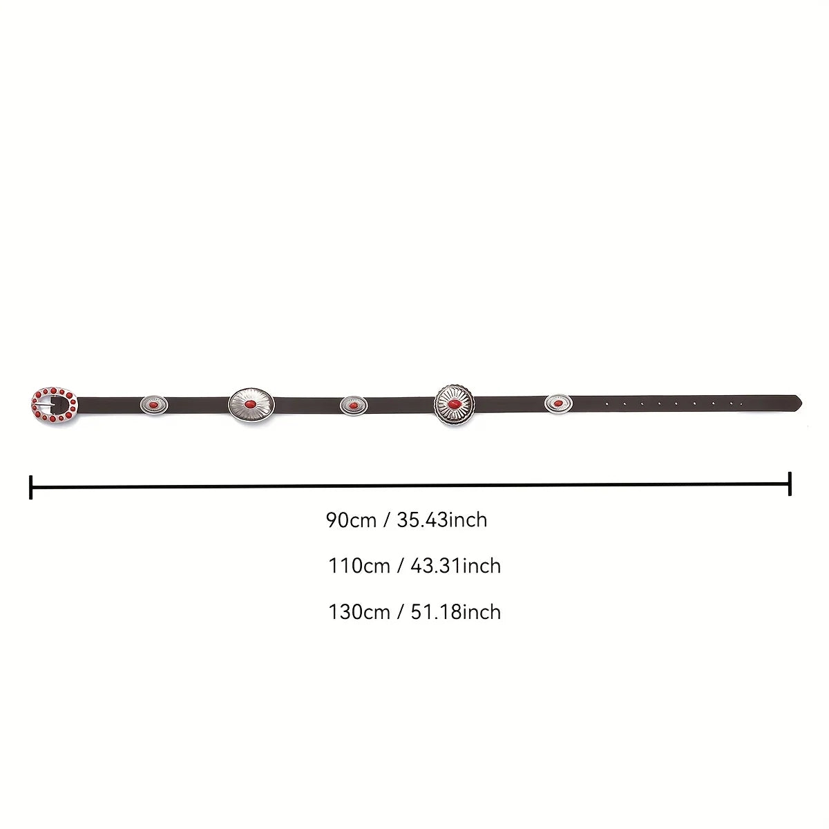 Women's Retro PU Leather Belt - Casual Western Style, Red/Black