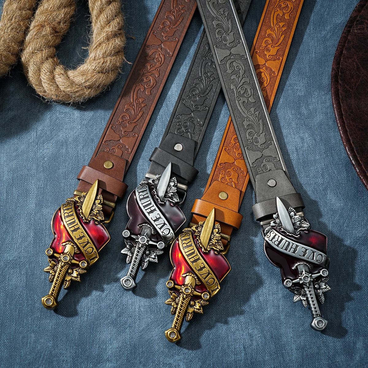 Antique Western Sword Heart Belt Buckle - Unisex Metal Gift