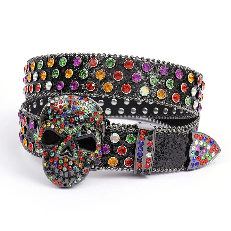 Designer Rhinestone Studded Western Belt for Men & Women – PU Leather Bling