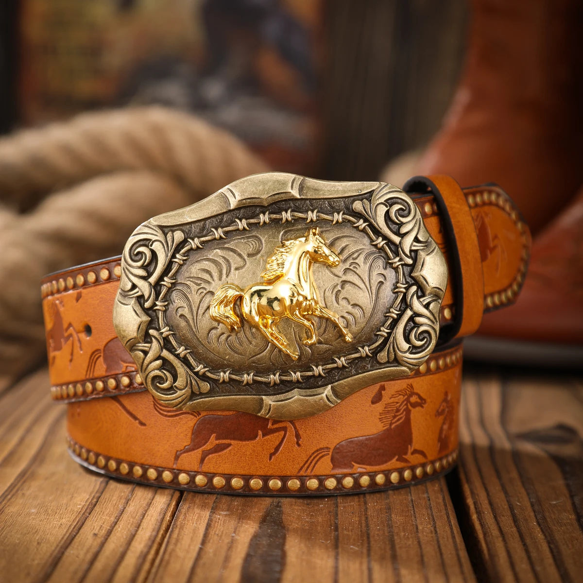Unisex Vintage PU Leather Western Belt with Alloy Buckle