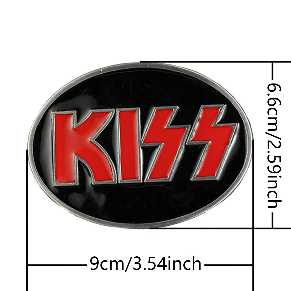 KISS Logo Embossed Men's Belt Buckle - Red & Black Novelty Rock Fan Accessory