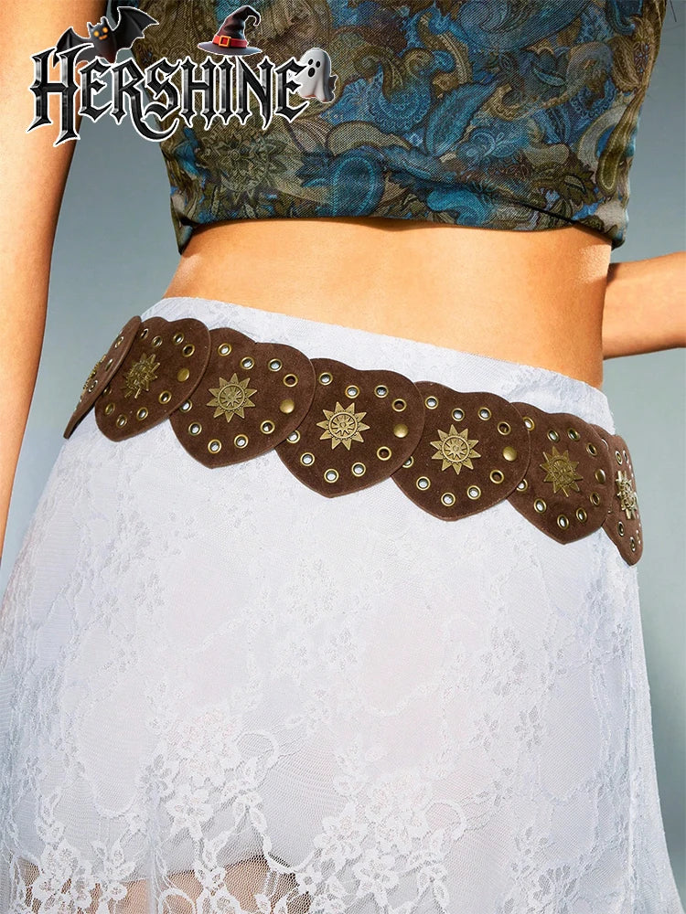 Adjustable Women's Western Leather Heart Cutout Belt – Boho, Gothic & Punk Style