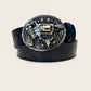 Western PU Leather Belt for Men & Women – Floral Engraved with 3D Pewter Gun Buckle