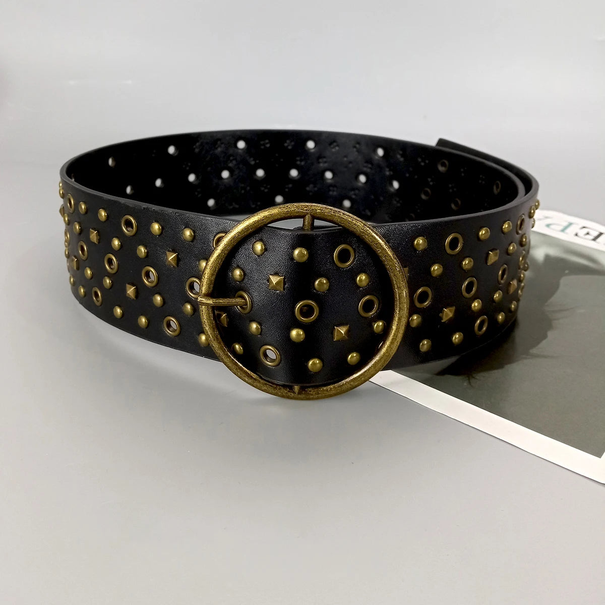 Women's Wide Vintage Studded PU Leather Belt – Y2K Western Style