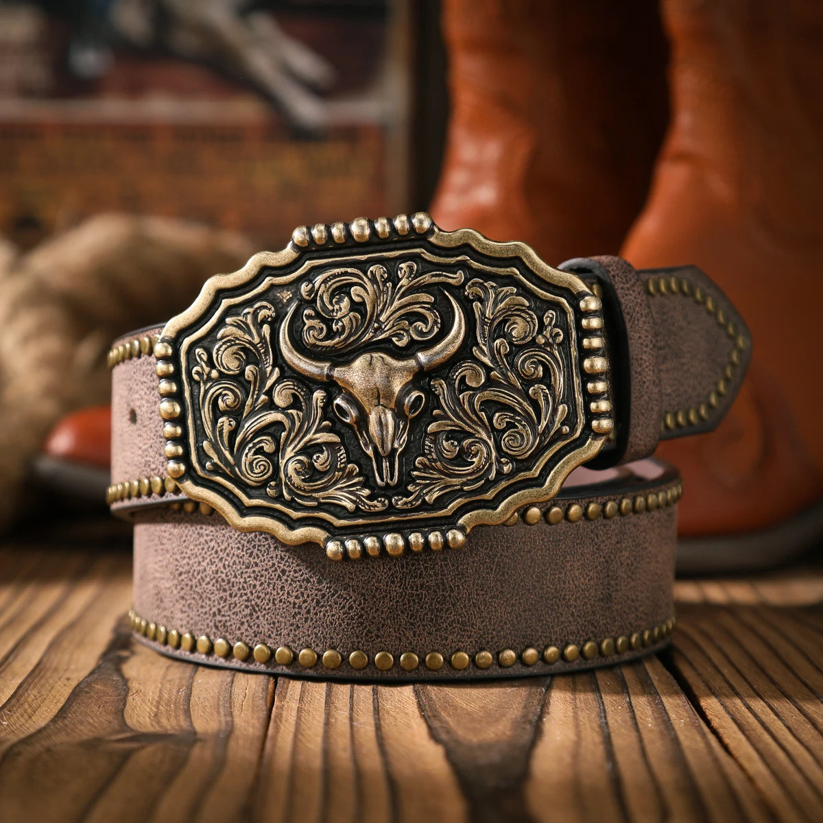 Retro Western PU Leather Belt for Men & Women with Metal Buckle