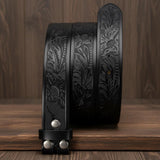 All-Black Embossed Western Leather Belt – Interchangeable
