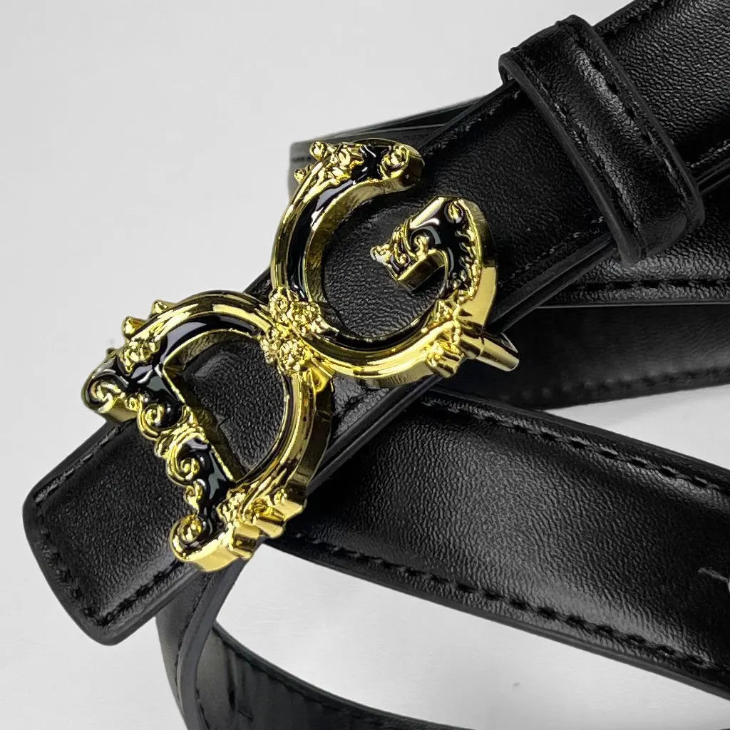 Women's Western Leather Belt with Alloy Letter Buckle for Jeans, Pants & Dresses