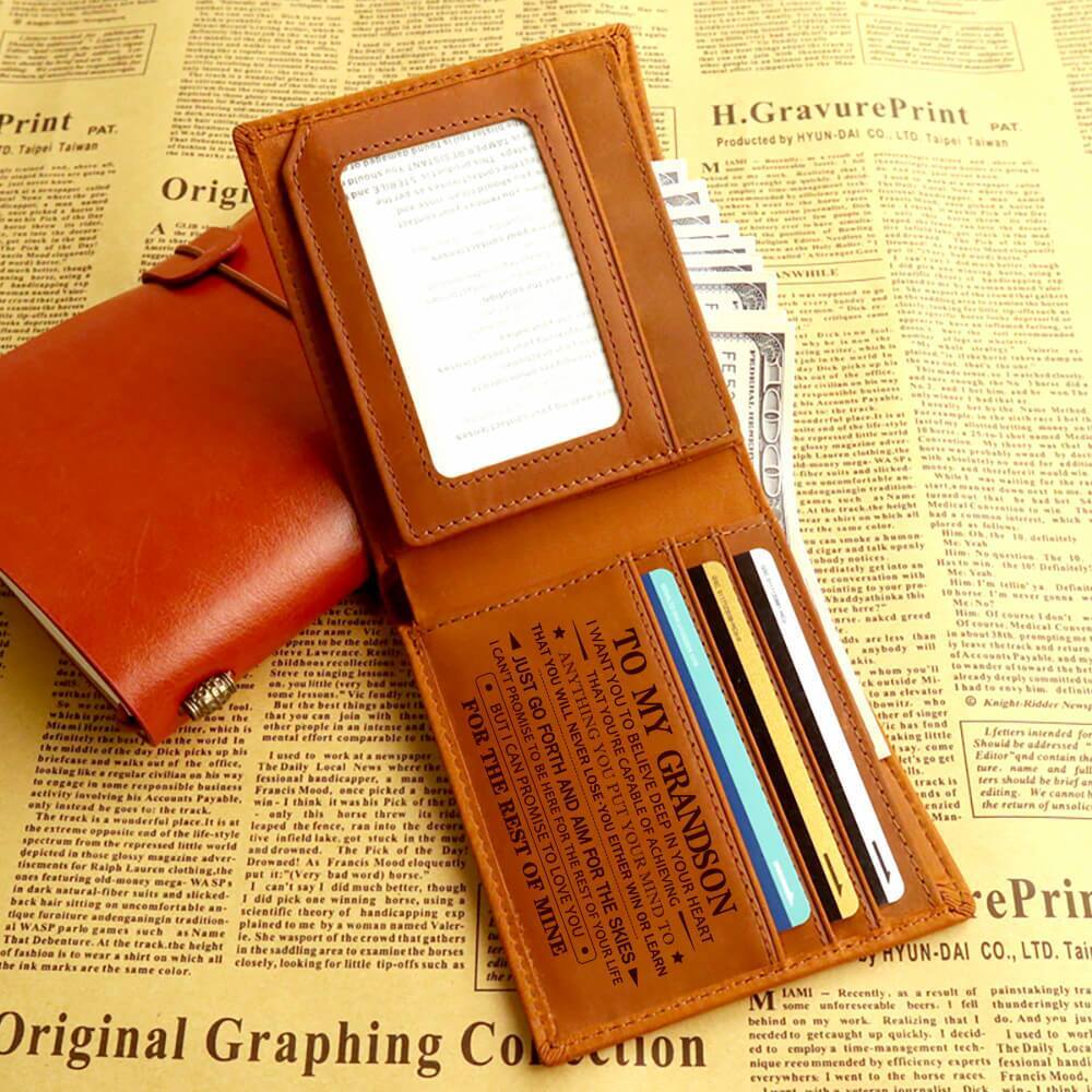 Men’s Crazy Horse Leather Wallet – Vertical Design with Custom Laser Lettering, First Layer Cowhide