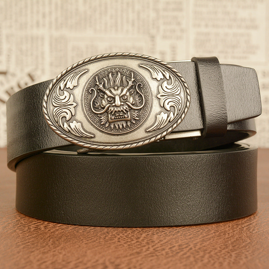 Western Men’s Ethnic Style Cowhide Belt with Faucet Buckle