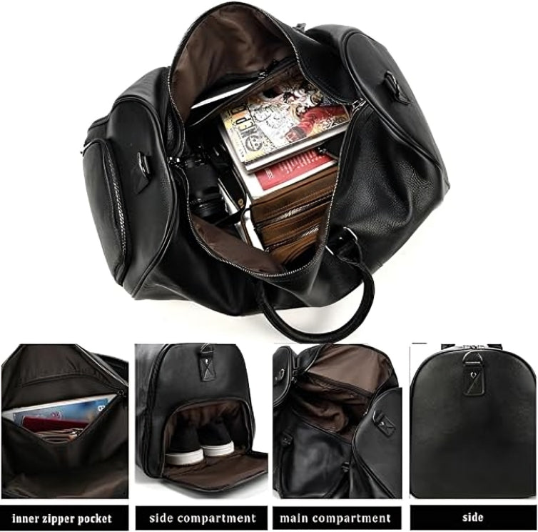 Distressed Leather Duffel with Shoe Compartment
