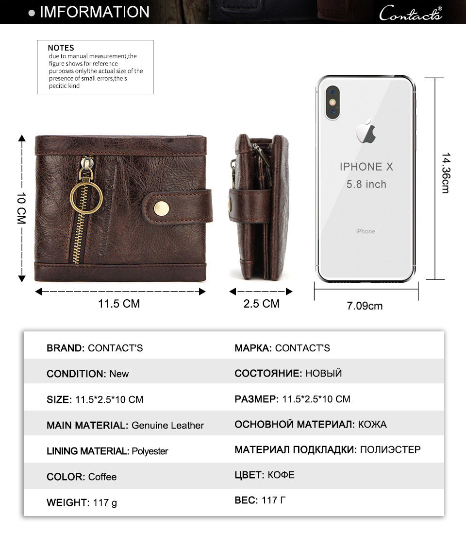 RFID Blocking Crazy Horse Leather Men’s Wallet with Vintage Style and Secure Compartments