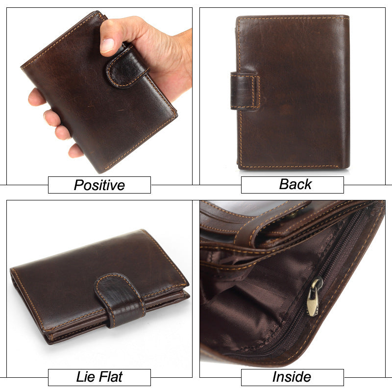 Men’s Short Vintage Leather Wallet | Genuine Leather Trifold with Classic Design