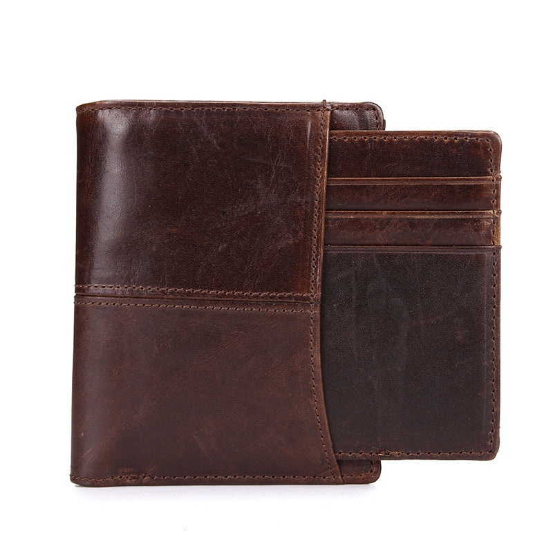 Vintage Men’s Genuine Leather Bifold Wallet – Cowhide, Coin Purse, Card Holder, Soft Texture