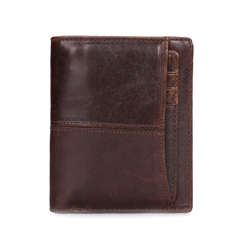 Vintage Men’s Genuine Leather Bifold Wallet – Cowhide, Coin Purse, Card Holder, Soft Texture
