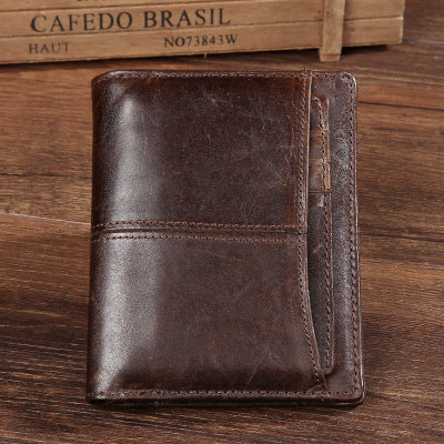 Vintage Men’s Genuine Leather Bifold Wallet – Cowhide, Coin Purse, Card Holder, Soft Texture
