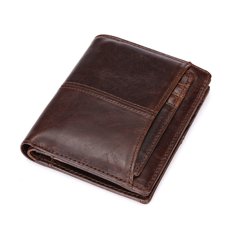 Vintage Men’s Genuine Leather Bifold Wallet – Cowhide, Coin Purse, Card Holder, Soft Texture