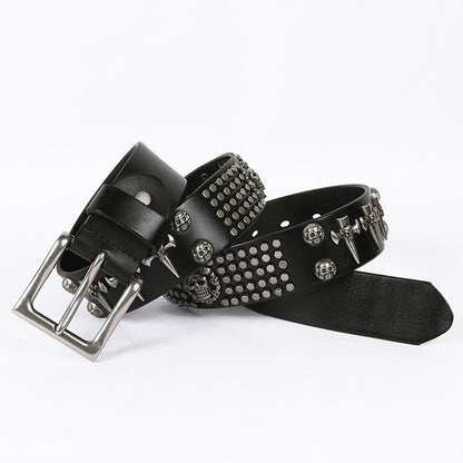 Punk Skull Head Leather Belt for Men