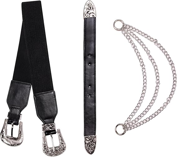 Women's Vintage Chain Leather Belt – Double Buckle