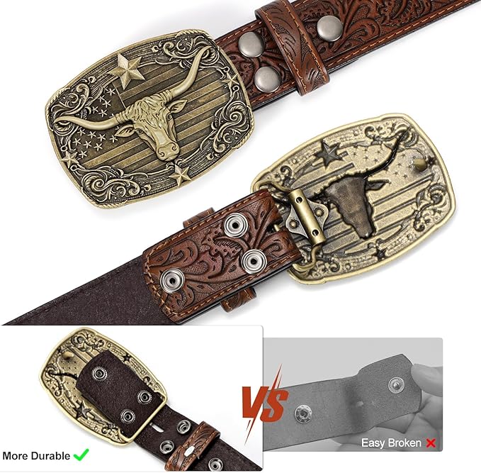 Western Cowboy Belt for Men – Bull Head Buckle